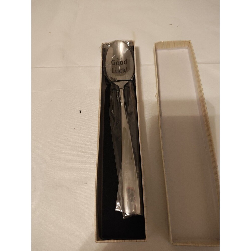 Long Handled Teaspoon "Good Luck" Inscription In Gift Box